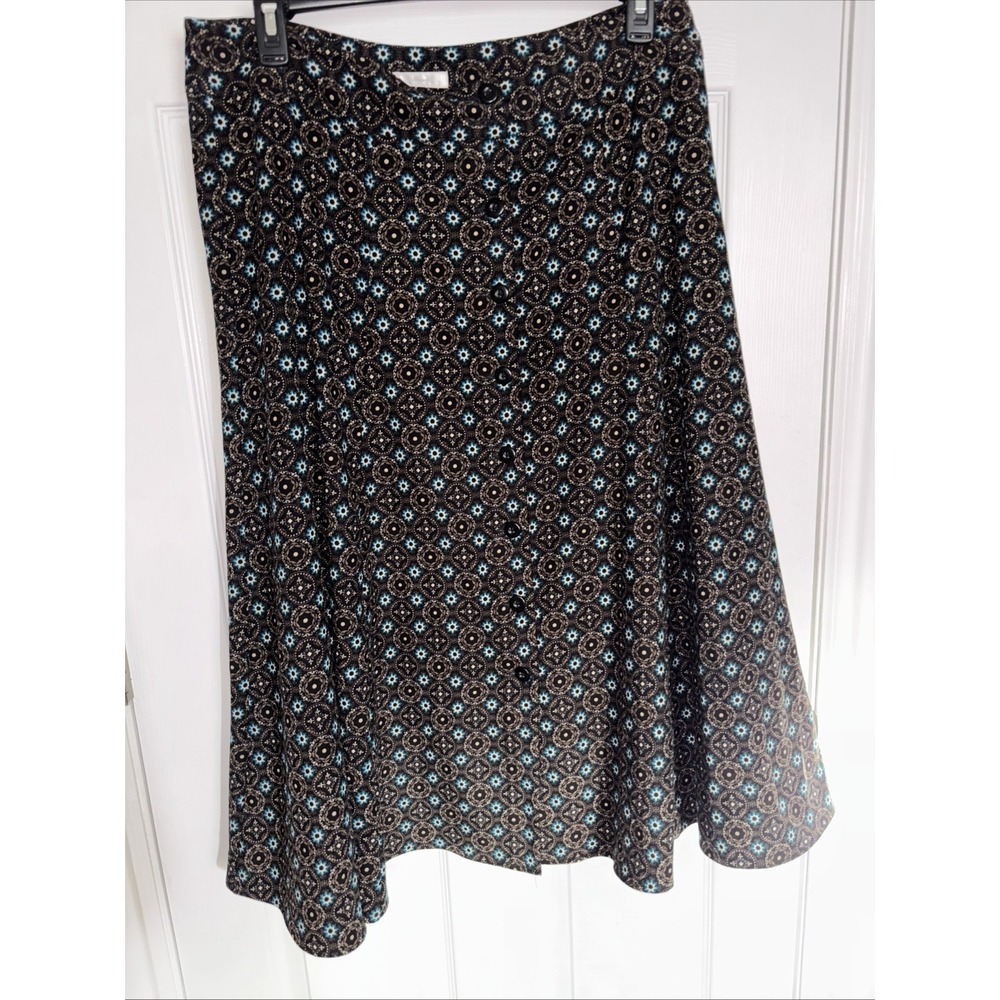 Christopher & Banks Black Blue Brown Button Front MIDI Maxi Skirt Size 16